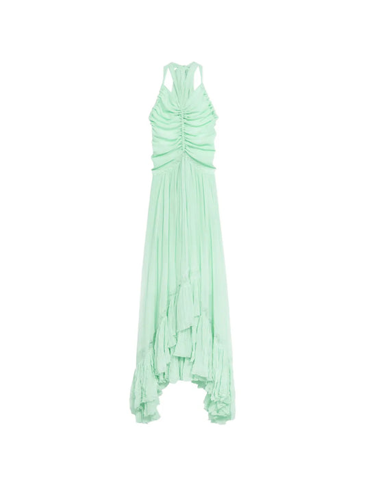 Blumarine Ruched Ruffled Dress — Blue — Size XS — Front View