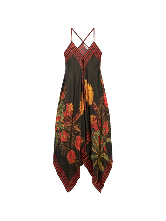 Blumarine Twill Floral Print Dress — Grey — Size XS — Front View
