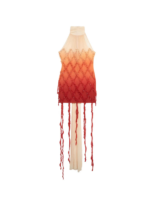 Blumarine Rhombus Embellished Dress — Orange — Size S — Front View