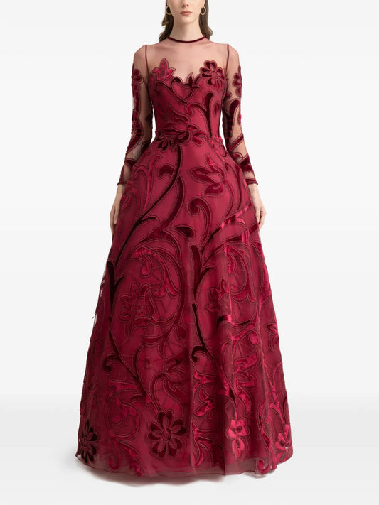 Gemy Maalouf Embroidered Gown — Red — Size XS — Front View