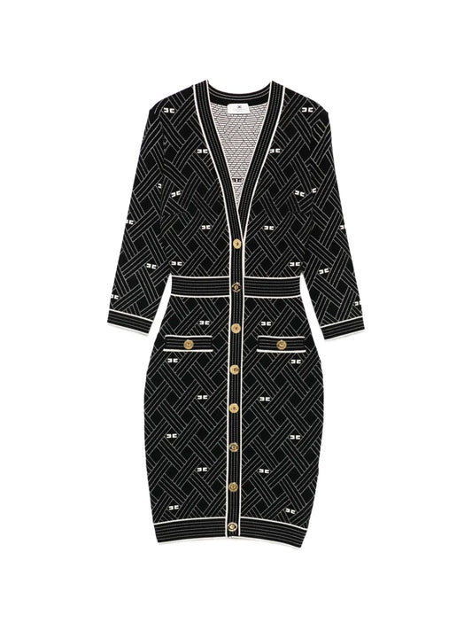 Elisabetta Franchi Button Patterned Dress — Black/ Gold — Size XS — Front View