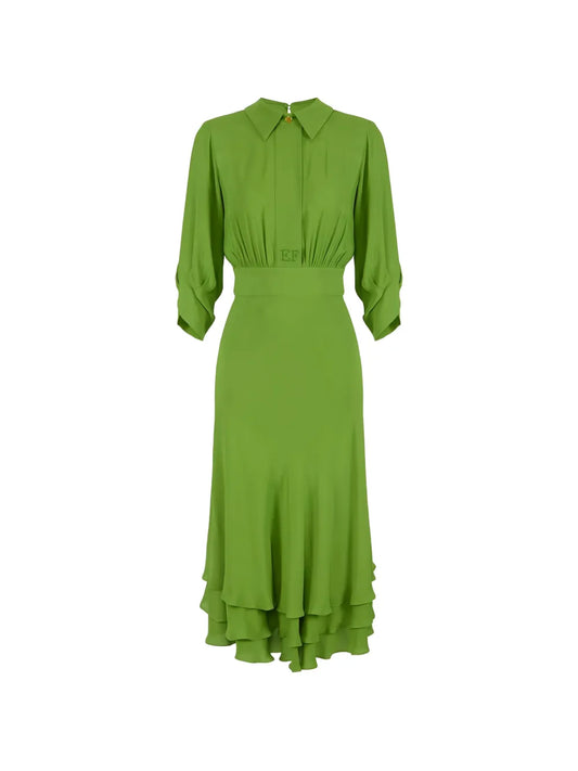 Elisabetta Franchi Buttoned Midi Dress — Green — Size XS — Front View