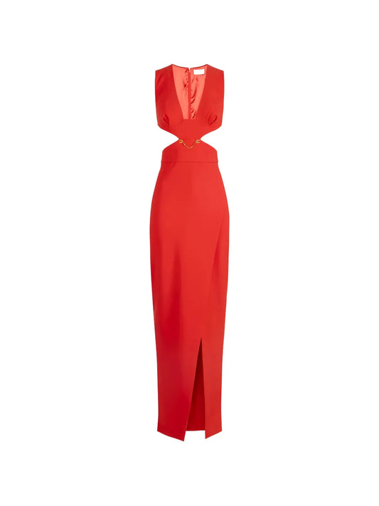 Elisabetta Franchi Cut Outs Chain Detail Maxi Dress — Red — Size M — Front View