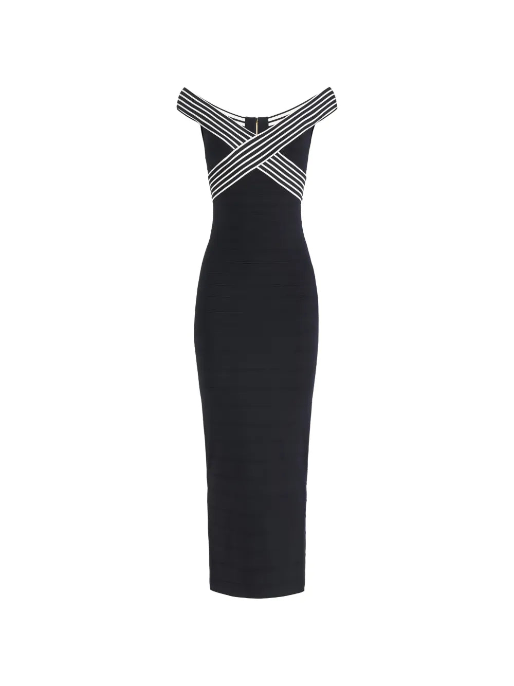Elisabetta Franchi Striped Long Dress — Black — Size XS — Front View