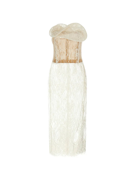 Magda Butrym Floral Lace Midi Dress — White — Size S — Front View