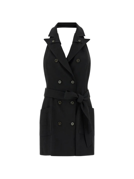 Elisabetta Franchi Double Breasted Belted Dress — Black — Size XXS — Front View