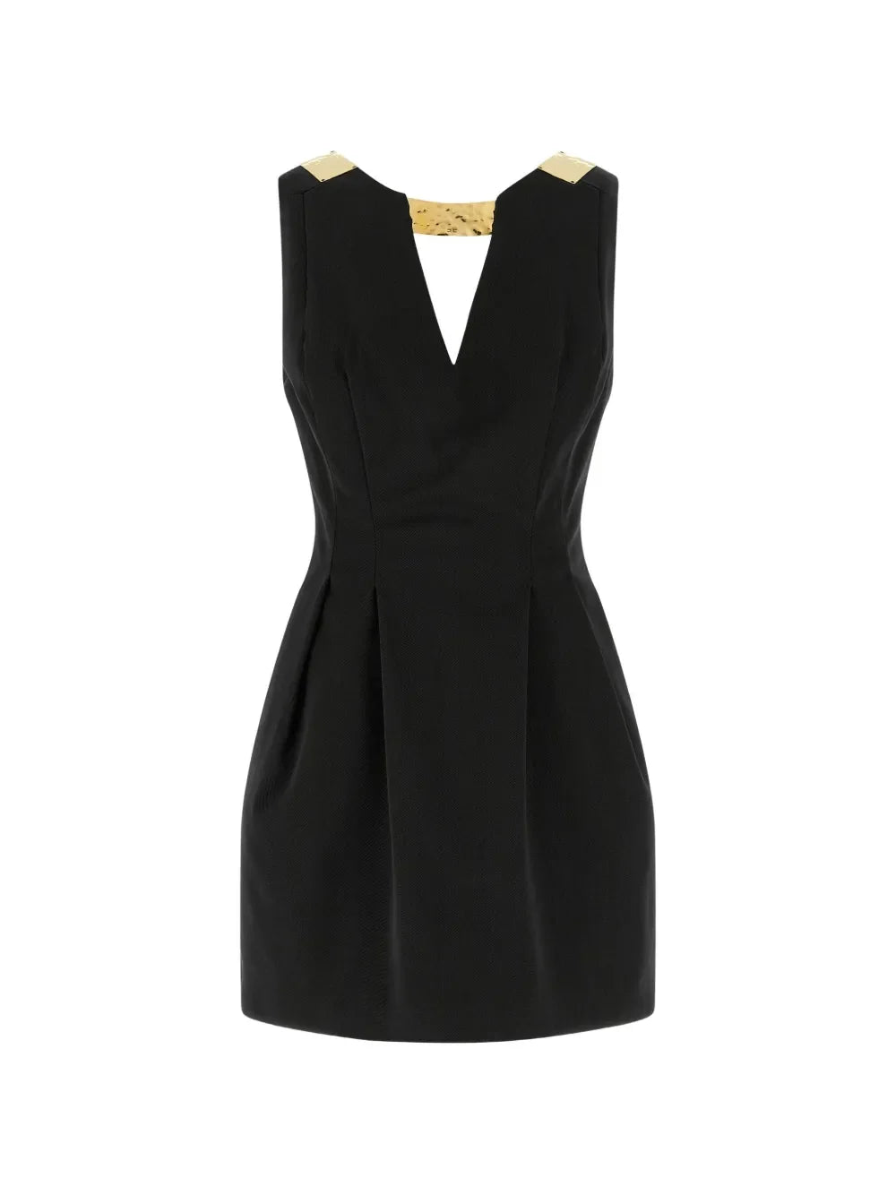 Elisabetta Franchi Plaque V Neck Mini Dress — Black/ Gold — Size XS — Front View