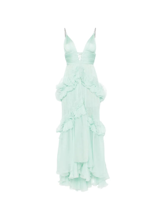 Maria Lucia Hohan Ruffled Maxi Dress — Green — Size S — Front View