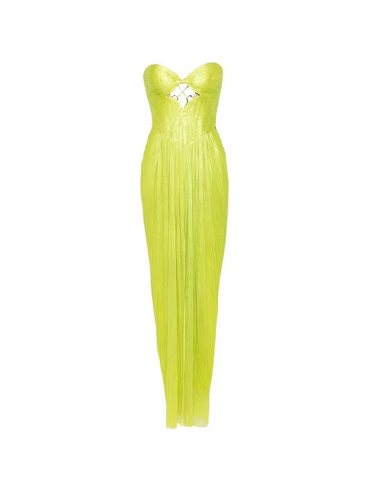 Maria Lucia Hohan Stephanie Strapless Cut Out Maxi Dress — Green — Size XS — Front View