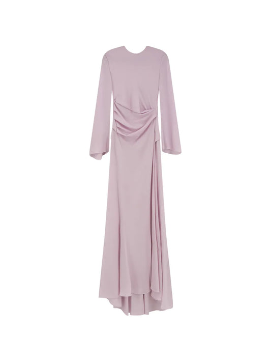 Alexander Mcqueen Long Sleeve Draped Maxi Dress — Red/ Pink — Size XS — Front View