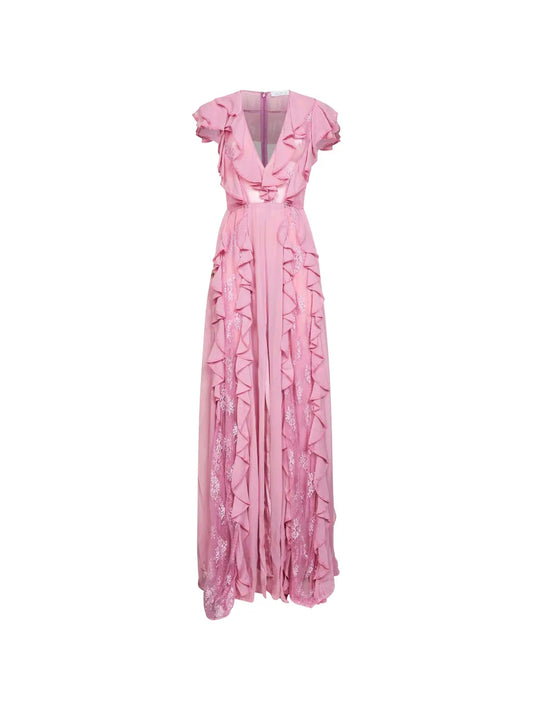 Alina Ruffled Maxi Dress — Pink — Size XS — Front View