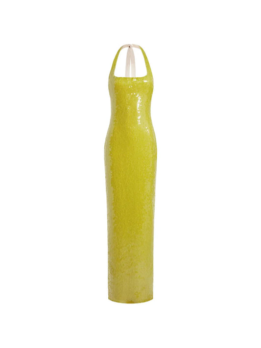 16Arlington Auden Sequin Halterneck Maxi Dress — Green — Size XS — Front View