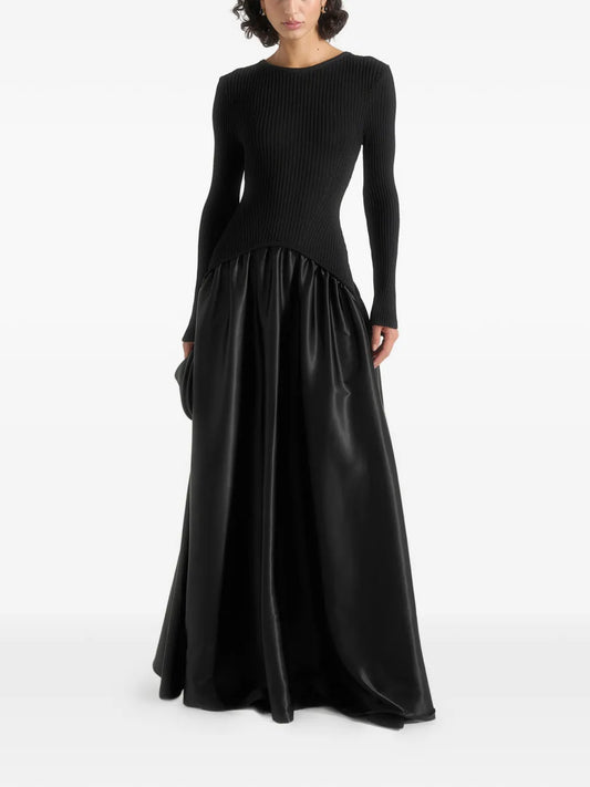 Maniere De Voir Adeline Panelled Maxi Dress — Black — Size S — Front View