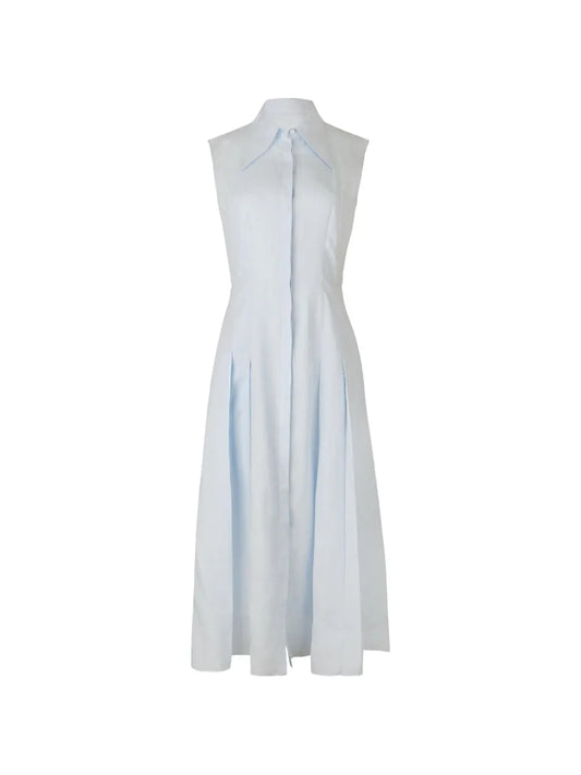 Gabriela Hearst Pleated Shirt Dress — Blue — Size XS — Front View