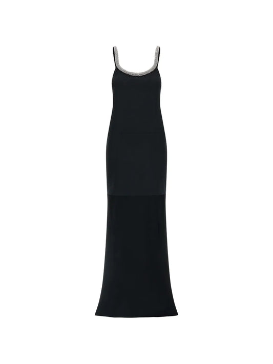 Tom Ford Crystal Asymmetrical Trawl Dress — Black — Size M — Front View