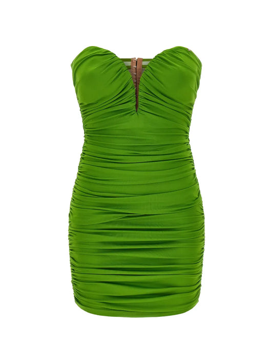 Elisabetta Franchi Draping Sweetheart Neckline Mini Dress — Green — Size XS — Front View