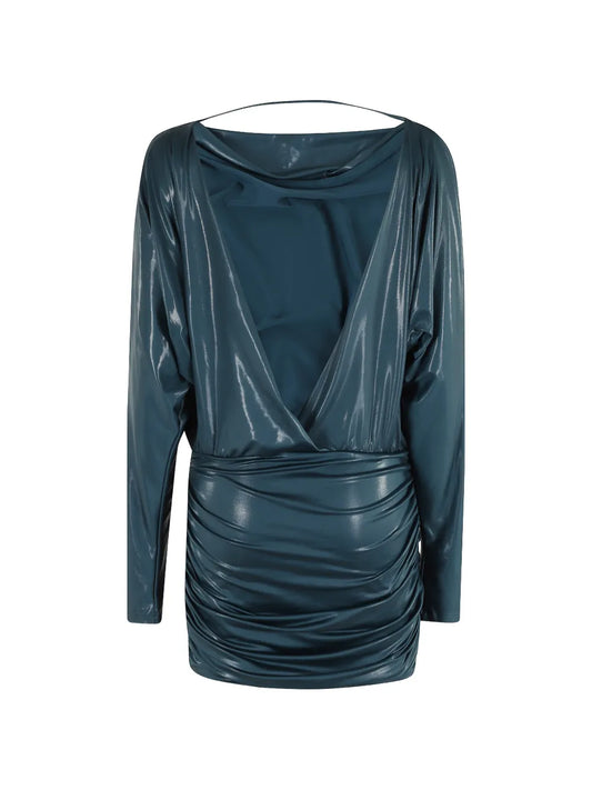 The Andamane Long Sleeved Draped Mini Dress — Same as shown — Size XS — Front View