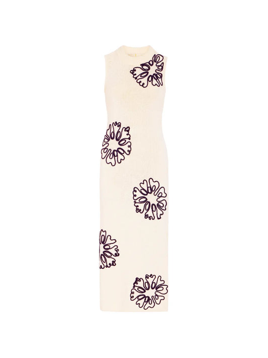 Marie Oliver Patricia Floral Midi Dress — Beige/ Olive — Size S — Front View