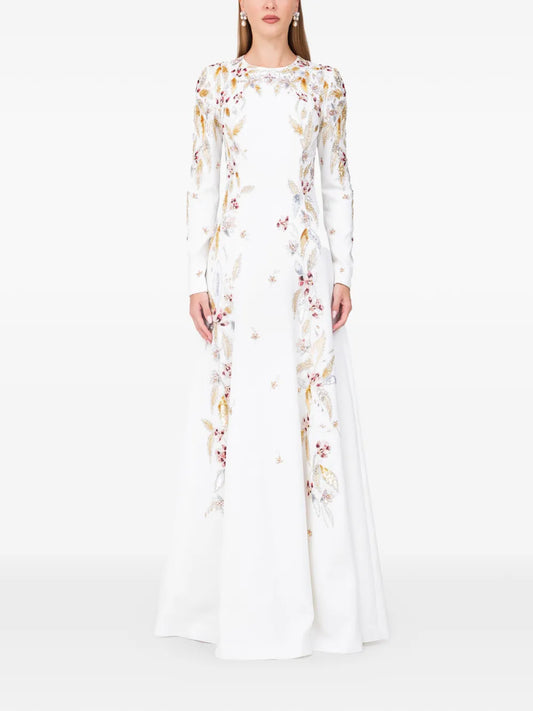 Dina Melwani Floral Embellished Dress — White — Size XXS — Front View