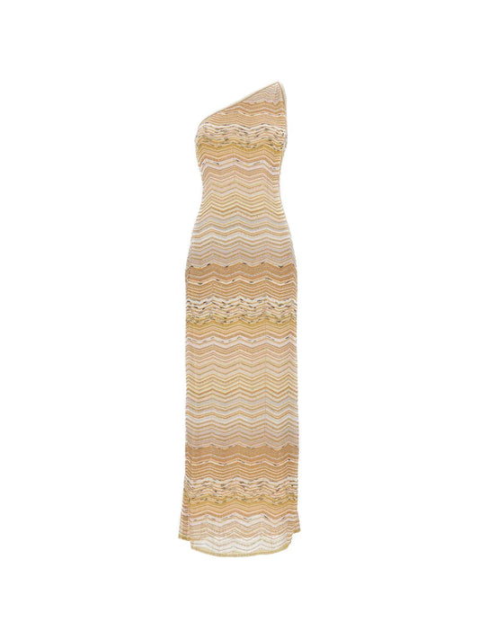 Missoni One Shoulder Maxi Dress — Beige — Size XS — Front View