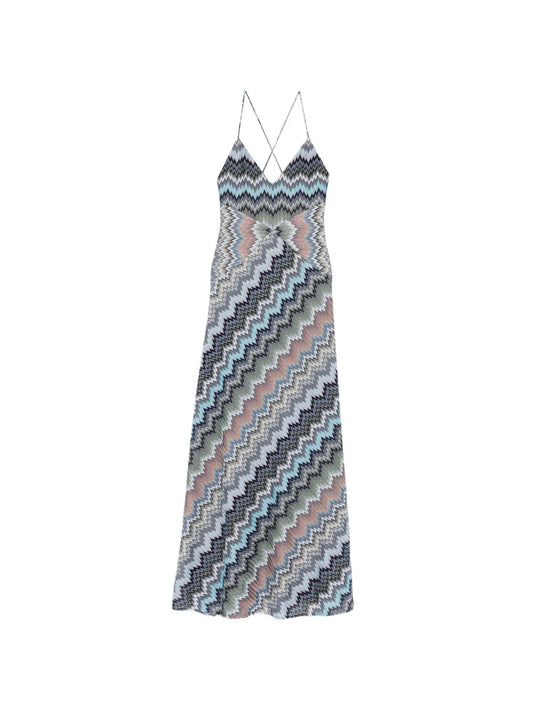 Missoni Chevron Strap Maxi Dress — Blue — Size M — Front View