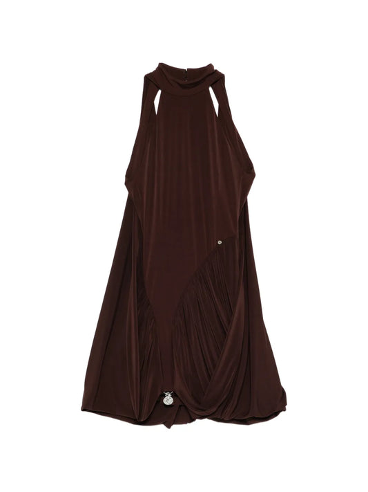 Nissa Halterneck Mini Dress — Brown — Size XS — Front View