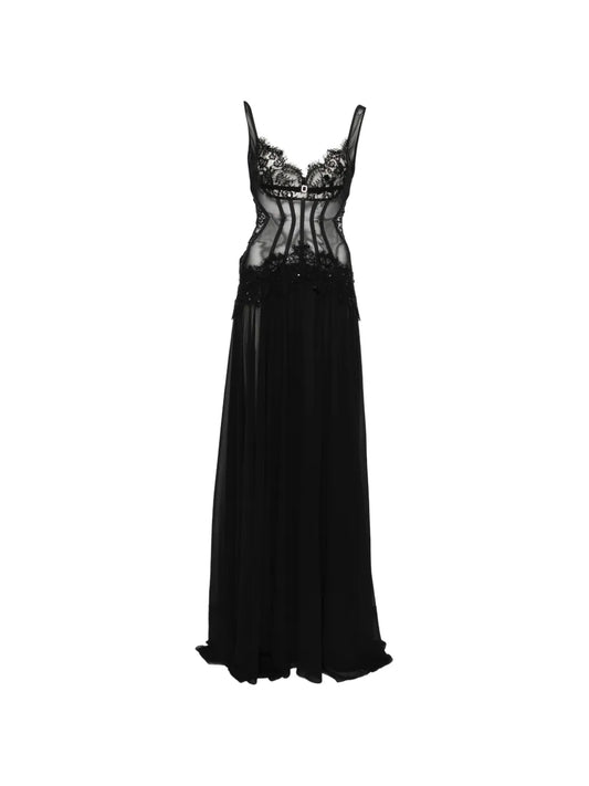 Nissa Lace Trim Maxi Dress — Black — Size XS — Front View