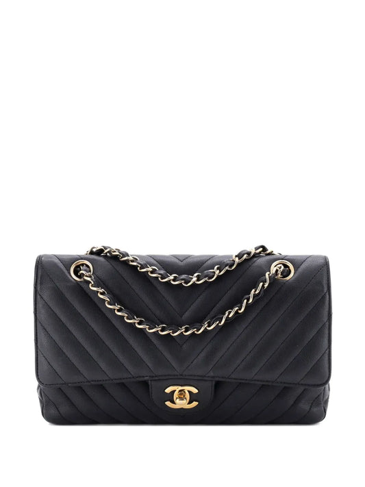 Chanel Pre Owned Classic Double Flap Bag Chevron Caviar Medium Shoulder Bag — Same as shown — Size One Size — Front View