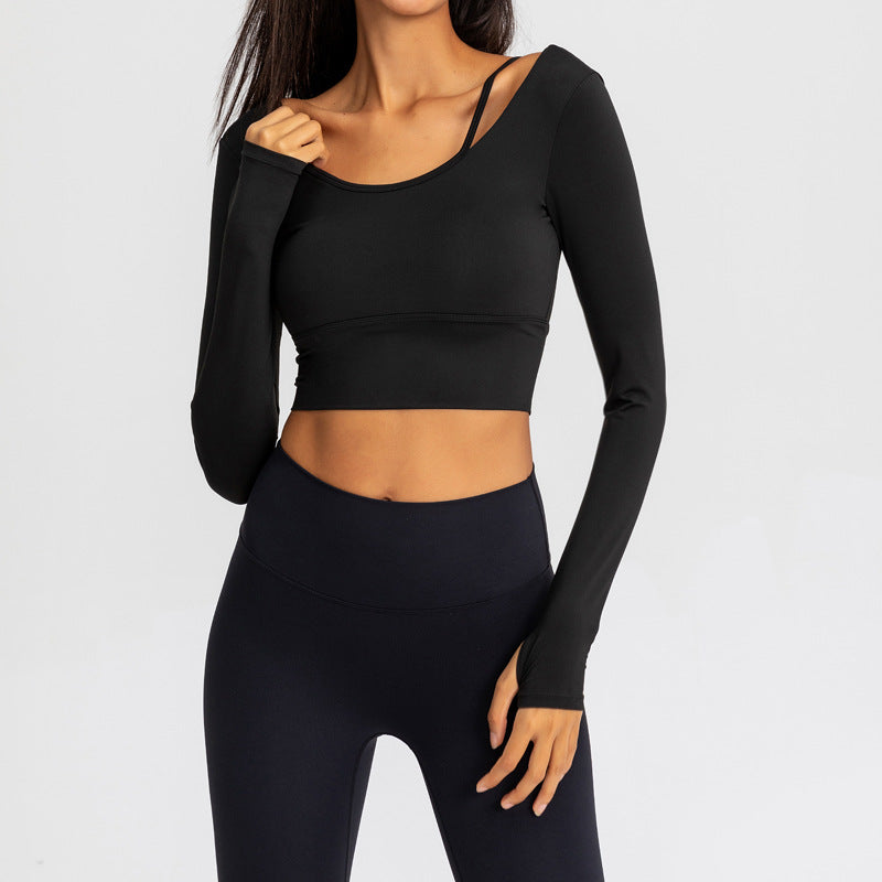 Yoga clothes top women — Black — Size L — Back View