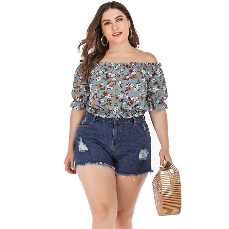 Sexy shoulder strapless top women — Grey blue — Size 3XL — Back View