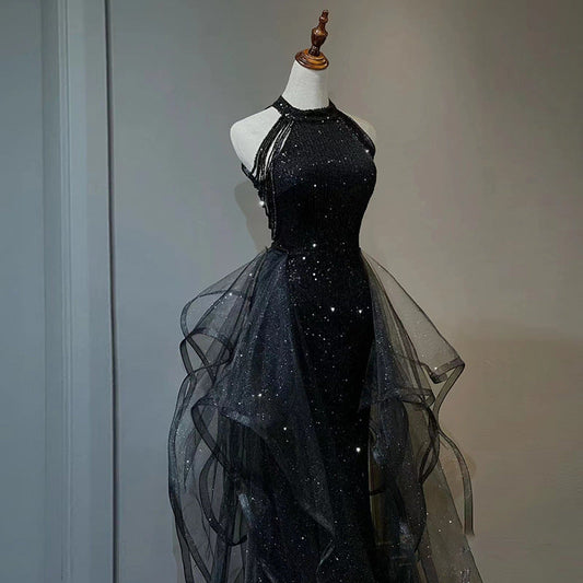 Black Evening Dress For Women — Black — Size L — Front View