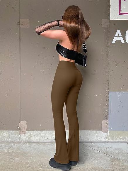 Casual Yoga Pants Stripe Pant Ladies — Beige — Size L — Back View