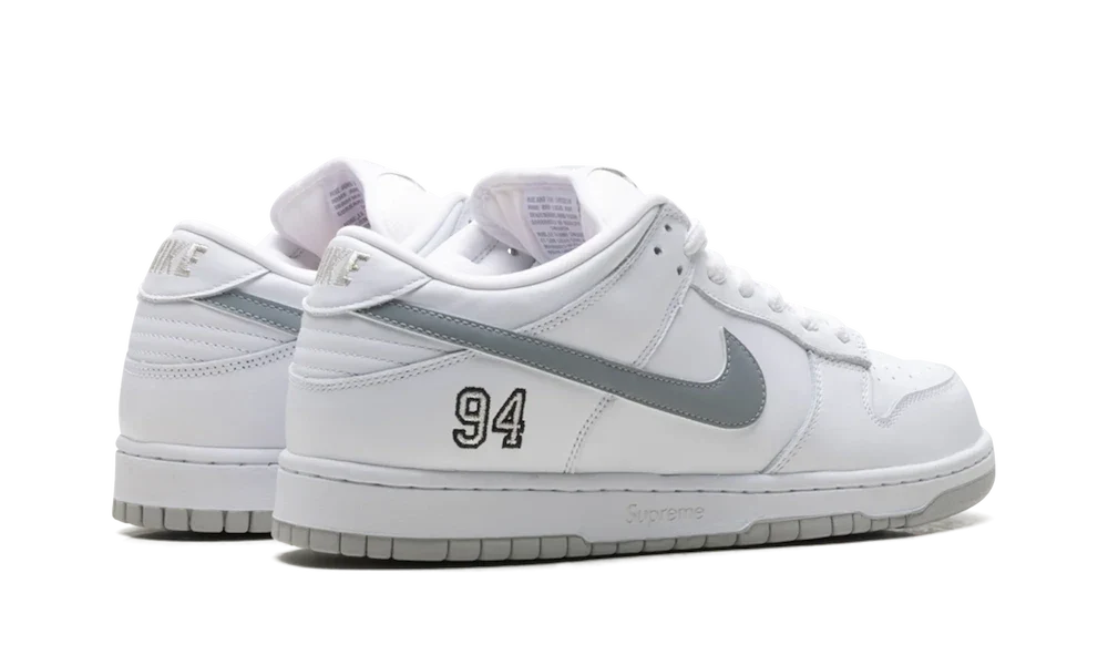 Nike SB Dunk Low Supreme White Metallic Silver