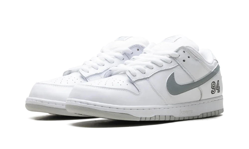 Nike SB Dunk Low Supreme White Metallic Silver