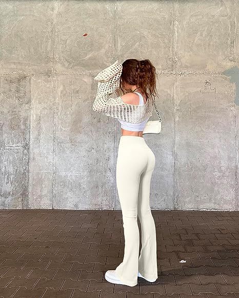 Casual Yoga Pants Stripe Pant Ladies — Beige — Size L — Top View